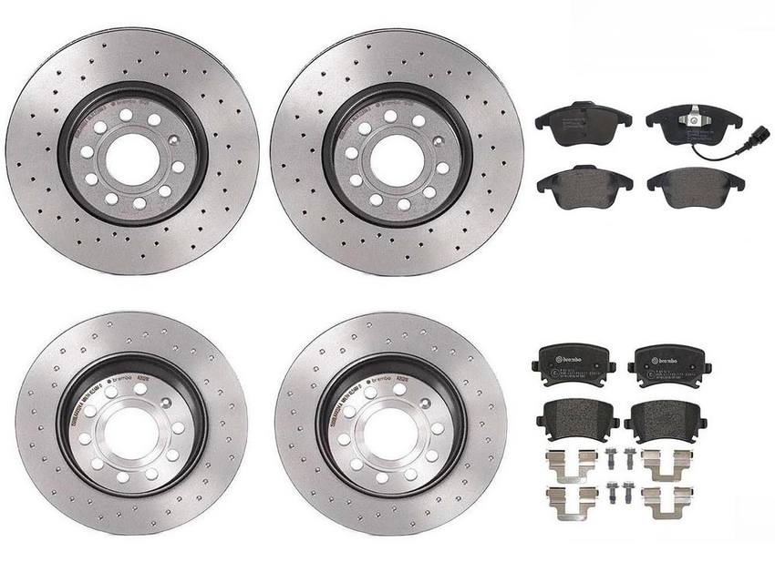 VW Brakes Kit - Pads & Rotors Front and Rear (312mm/282mm) (Xtra) (Low-Met) 8E0698451J - Brembo 1635173KIT